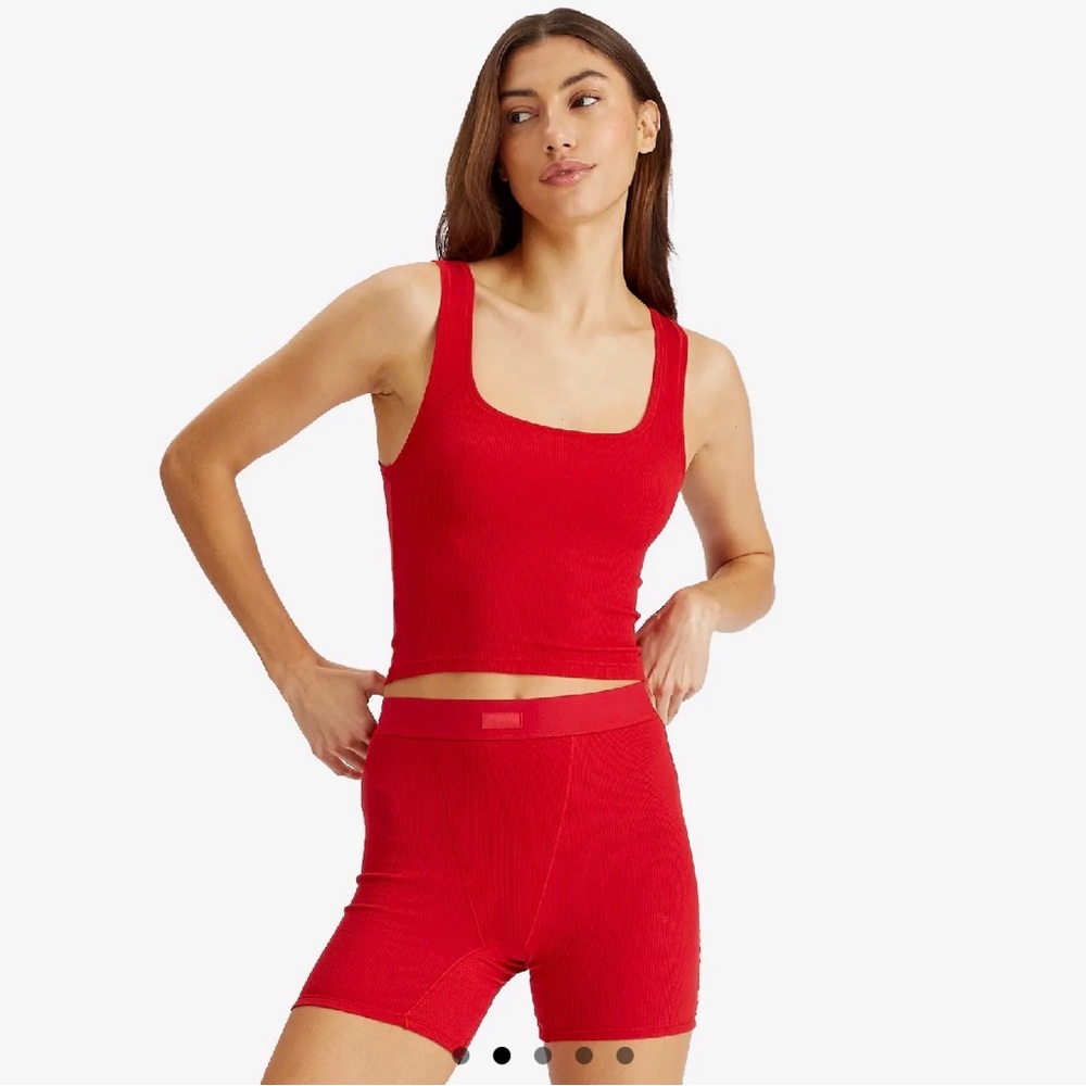SKIMS Women's Red Cotton Ribbed Boxer - Picture 1 of 4